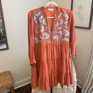 Entro Coral Embroidered Dress